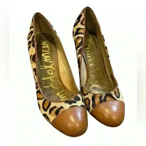 Sam Edelman Randall  Pumps Heels Wedge Espadrille Cap Top Leopard Brown Womens 9